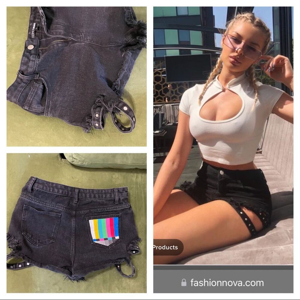 Rainbow painted strappy shorts VHS screen